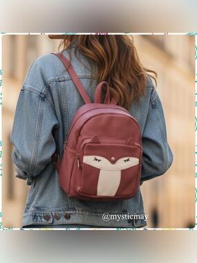 Dusty Rose CUTE FOX Pebbled Faux Leather Mini Backpack Purse Bag